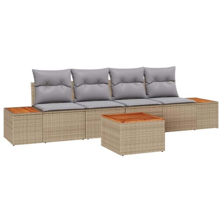 vidaXL Set di divani da giardino 5 pezzi con cuscini beige in rattan sintetico e acacia