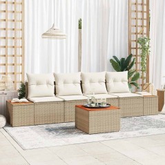 vidaXL Set di Divani da Giardino a 5 Pezzi con Cuscini Beige in Polyrattan e Acacia