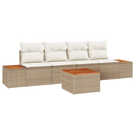 vidaXL Set di Divani da Giardino a 5 Pezzi con Cuscini Beige in Polyrattan e Acacia