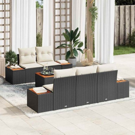 vidaXL Set da giardino in polyrattan nero con cuscini - 6 pezzi in legno d'acacia
