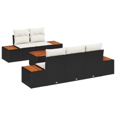 vidaXL Set da giardino in polyrattan nero con cuscini - 6 pezzi in legno d'acacia