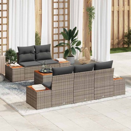 vidaXL Set di divani da giardino in 6 pezzi con cuscini grigi in rattan sintetico