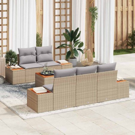 vidaXL Set Divano da Giardino 6 Pezzi con Cuscini Beige in Polyrattan e Acacia