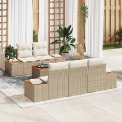 vidaXL Set di divani da giardino da 6 pezzi con cuscini beige in polirattan e acacia