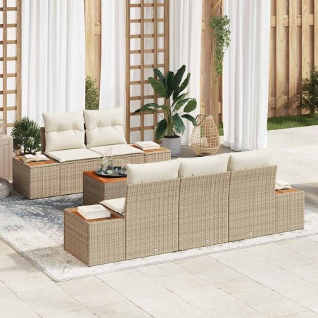 vidaXL Set di divani da giardino da 6 pezzi con cuscini beige in polirattan e acacia