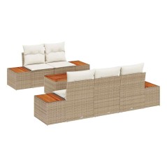 vidaXL Set di divani da giardino da 6 pezzi con cuscini beige in polirattan e acacia