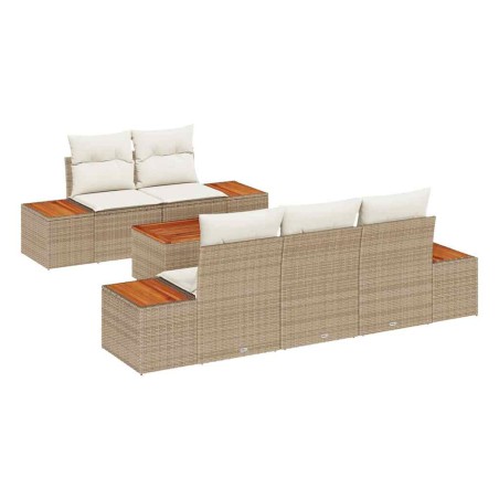 vidaXL Set di divani da giardino da 6 pezzi con cuscini beige in polirattan e acacia
