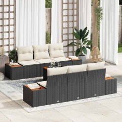 vidaXL Set di divani da giardino di 7 pezzi con cuscini neri in rattan sintetico e legno d'acacia.