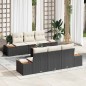 vidaXL Set di divani da giardino di 7 pezzi con cuscini neri in rattan sintetico e legno d'acacia.