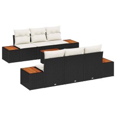 vidaXL Set di divani da giardino di 7 pezzi con cuscini neri in rattan sintetico e legno d'acacia.