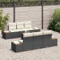 vidaXL Set di divani da giardino di 7 pezzi con cuscini neri in rattan sintetico e legno d'acacia.