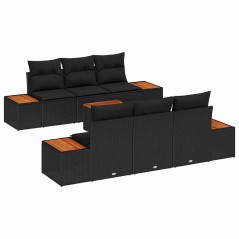 vidaXL Set di divani da giardino 7 pezzi in polirattan nero con cuscini in acacia