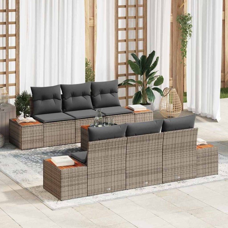 vidaXL Set da Giardino da 7 Pezzi con Cuscini Grigi in Rattan Sintetico Acacia vidaXL Set da Giardino da 7 Pezzi con Cuscini Grigi in Rattan Sintetico Acacia