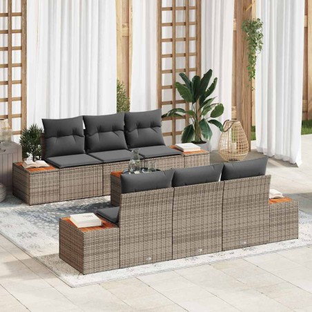 vidaXL Set da Giardino da 7 Pezzi con Cuscini Grigi in Rattan Sintetico Acacia
