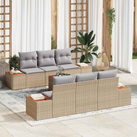 vidaXL Set di divani da giardino 7 pezzi con cuscini beige in rattan sintetico e acacia