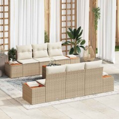 vidaXL Set di Mobili da Giardino da 7 Pezzi con Cuscini Beige in Rattan Sintetico e Acacia