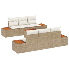 vidaXL Set di Mobili da Giardino da 7 Pezzi con Cuscini Beige in Rattan Sintetico e Acacia