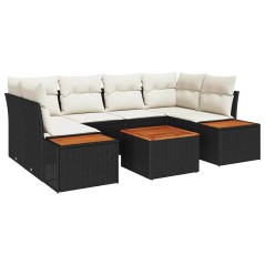 vidaXL Set da Giardino 7 Pezzi vitaXL con Cuscini Neri in Rattan di Polipropilene e Acacia