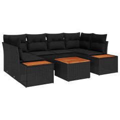vidaXL Set di divani da giardino 7 pezzi con cuscini in policarbonato nero e acacia