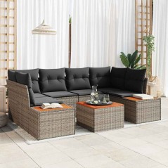 vidaXL Set divani da giardino 7 pezzi con cuscini grigio in polirattan e acacia