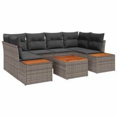 vidaXL Set divani da giardino 7 pezzi con cuscini grigio in polirattan e acacia
