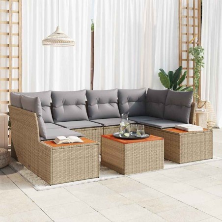 vidaXL Set di divani da giardino 7 pezzi con cuscini beige in polirattan e acacia