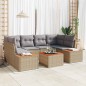 vidaXL Set di divani da giardino 7 pezzi con cuscini beige in polirattan e acacia