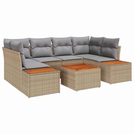vidaXL Set di divani da giardino 7 pezzi con cuscini beige in polirattan e acacia