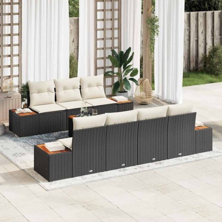 vidaXL Set da giardino in 8 pezzi con cuscini neri in rattan sintetico di acacia