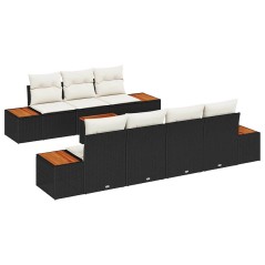 vidaXL Set da giardino in 8 pezzi con cuscini neri in rattan sintetico di acacia