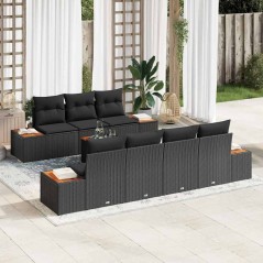 vidaXL Set da Giardino 8 Pezzi con Cuscini in Rattan Nero e Acacia