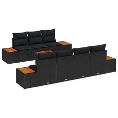 vidaXL Set da Giardino 8 Pezzi con Cuscini in Rattan Nero e Acacia
