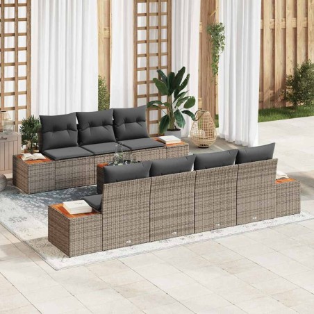 vidaXL Set di Sofà da Giardino 8 Pezzi con Cuscini Grigi in Poly Rattan e Acacia