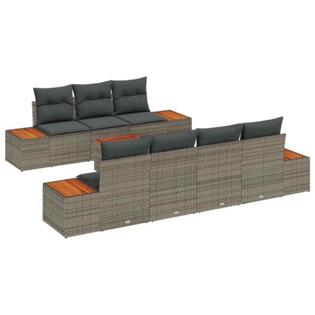 vidaXL Set di Sofà da Giardino 8 Pezzi con Cuscini Grigi in Poly Rattan e Acacia