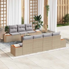 vidaXL Set di divano da giardino 8 pezzi con cuscini beige in polyrattan e legno d'acacia