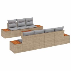 vidaXL Set di divano da giardino 8 pezzi con cuscini beige in polyrattan e legno d'acacia