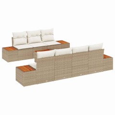vidaXL Set da giardino di 8 pezzi con cuscini beige in rattan, poliestere e acacia
