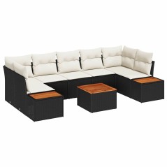 vidaXL Set da giardino con 8 pezzi, cuscini in rattan sintetico nero e legno di acacia