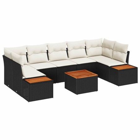 vidaXL Set da giardino con 8 pezzi, cuscini in rattan sintetico nero e legno di acacia