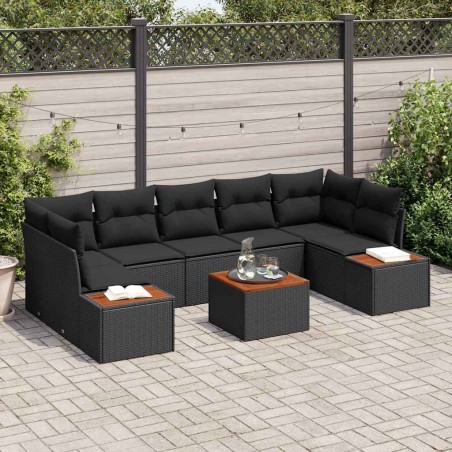 vidaXL Set divano da giardino 8 pezzi con cuscini in rattan nero e legno di acacia