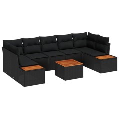 vidaXL Set divano da giardino 8 pezzi con cuscini in rattan nero e legno di acacia