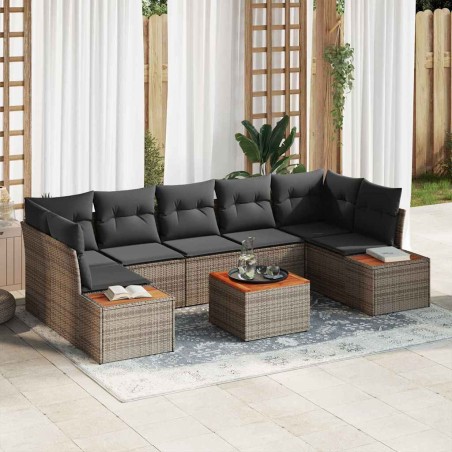 vidaXL Set Giardino 8 Pezzi con Cuscini Grigi in Rattan Sintetico e Acacia