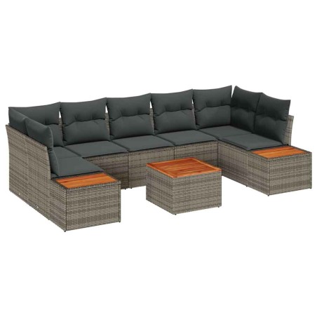 vidaXL Set Giardino 8 Pezzi con Cuscini Grigi in Rattan Sintetico e Acacia