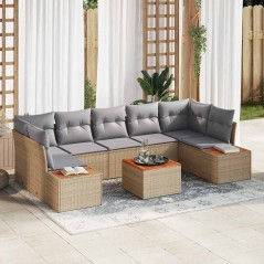 vidaXL Set Divano da Giardino 8 Pezzi con Cuscini Beige in Rattan Sintetico e Acacia