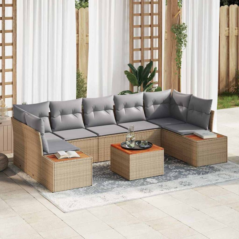 vidaXL Set Divano da Giardino 8 Pezzi con Cuscini Beige in Rattan Sintetico e Acacia