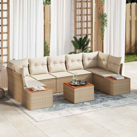 vidaXL Set da Giardino 8 Pezzi con Cuscini Beige in Polyrattan e Acacia