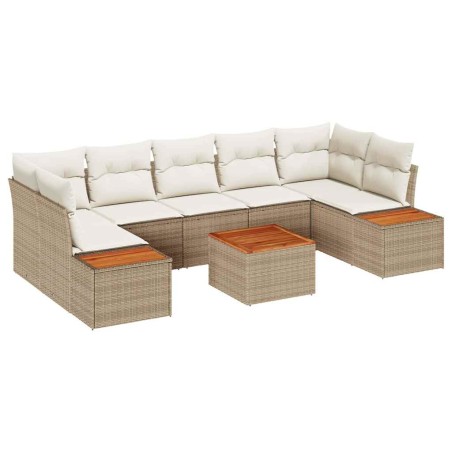 vidaXL Set da Giardino 8 Pezzi con Cuscini Beige in Polyrattan e Acacia
