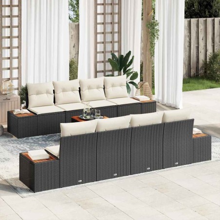 vidaXL Set divani giardino 9 pezzi con cuscini in rattan sintetico nero e acacia