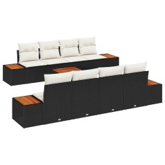 vidaXL Set divani giardino 9 pezzi con cuscini in rattan sintetico nero e acacia