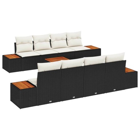 vidaXL Set divani giardino 9 pezzi con cuscini in rattan sintetico nero e acacia